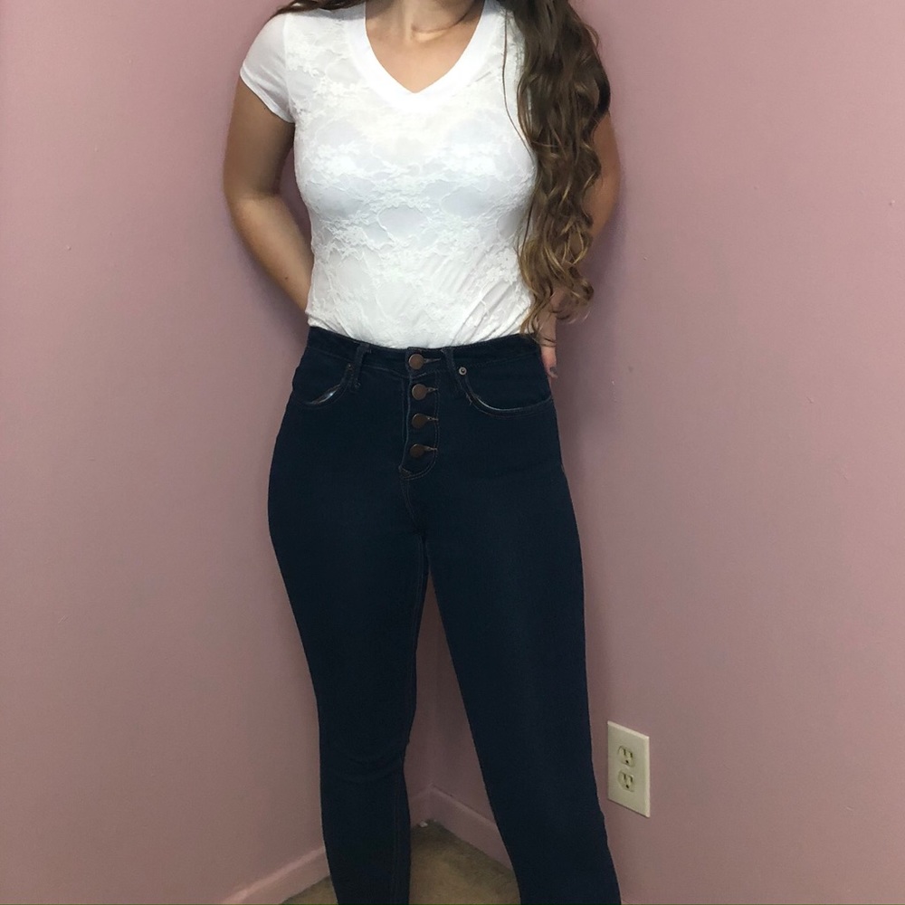 White Floral V-neck Top